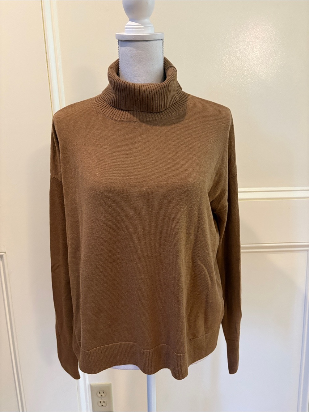 Treasure & Bond Cozy Ribbed Turtleneck Sweater in Brown